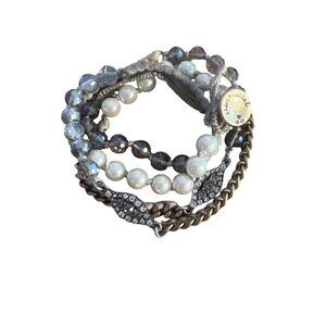 Chloe + Isabel Crystal Faux Pearl Wrap Bracelet Necklace Rhinestones Adj 28-32"